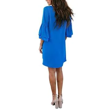 BELONGSCI Women's 2023 Summer Dress Sweet & Cute V-Neck Bell Sleeve Shift Dress Mini Dress, Perfect for Wedding or Graduation