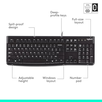 Logitech K120 Wired Keyboard for Windows, Easy to Use, Spill-Resistant