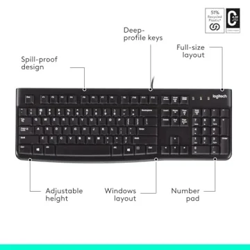 Logitech K120 Wired Keyboard for Windows, Easy to Use, Spill-Resistant