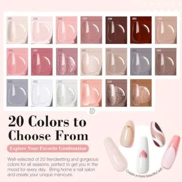 AZUREBEAUTY 31 Pcs Dip Powder Nail Kit 20 Colors Glitter Nude Brown Pink White Gray Dip Powder Liquid Set with Top/Base Coat Activator for French Nails Art Manicure DIY Salon Women Valentine's Gift