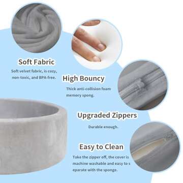 HARBOLLE Round Kiddie Ball Pit Handmade Soft Velvet Memory Foam Ball Pit Ideal Gifts for Baby Children Toddler Infant Outdoor Indoor 35.5 x 11.8 NOT Included Balls -Grey