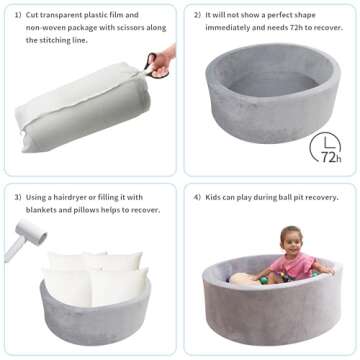 HARBOLLE Round Kiddie Ball Pit Handmade Soft Velvet Memory Foam Ball Pit Ideal Gifts for Baby Children Toddler Infant Outdoor Indoor 35.5 x 11.8 NOT Included Balls -Grey