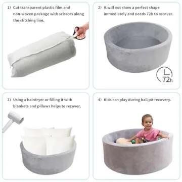 HARBOLLE Round Kiddie Ball Pit Handmade Soft Velvet Memory Foam Ball Pit Ideal Gifts for Baby Children Toddler Infant Outdoor Indoor 35.5 x 11.8 NOT Included Balls -Grey