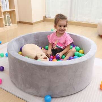 HARBOLLE Round Kiddie Ball Pit Handmade Soft Velvet Memory Foam Ball Pit Ideal Gifts for Baby Children Toddler Infant Outdoor Indoor 35.5 x 11.8 NOT Included Balls -Grey