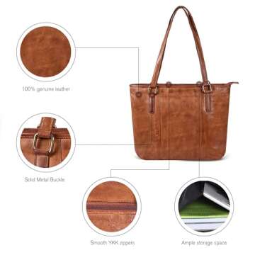 Leather Purse For Women - Real Leather Tote For Women - Ladies Shoulder Handbag For Work, Travel, Casual Use (Tan Washed)