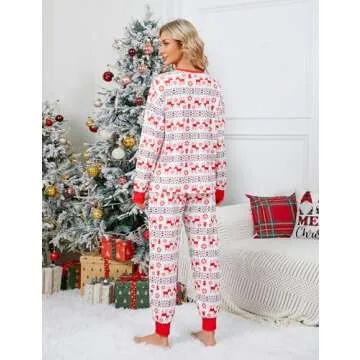 Blooming Jelly Womens Cute Pajama Sets Soft Long Sleeve Christmas Pajamas Xmas Lounge Pj Set 2025 (Large, Red03)