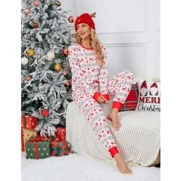 Blooming Jelly Womens Cute Pajama Sets Soft Long Sleeve Christmas Pajamas Xmas Lounge Pj Set 2025 (Large, Red03)
