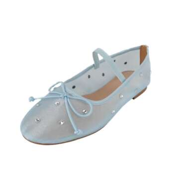 JORISTIMO Crystal Mesh Ballet Flats Stretch Band Snip Toe Ballerinas Flats Mary Jane Blue
