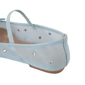JORISTIMO Crystal Mesh Ballet Flats Stretch Band Snip Toe Ballerinas Flats Mary Jane Blue