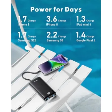 Slim Portable Charger with Built-in Cables 10000mAh