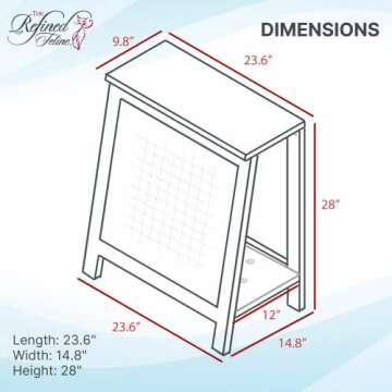 THE REFINED FELINE A-Frame Cat Bed Cave in Black Espresso with Ventilated Base, Multipurpose Wood Cat Furniture Table, Easy To Clean Covered Cat Bed with Replaceable Scratching Post & Washable Cushion