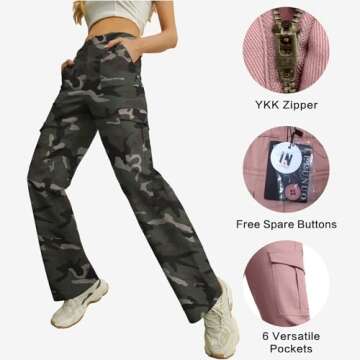 Women's Plus Size Cargo Camo Pants High Waist Slim Fit Camouflage Jogger Pants Sweatpants with Pockets