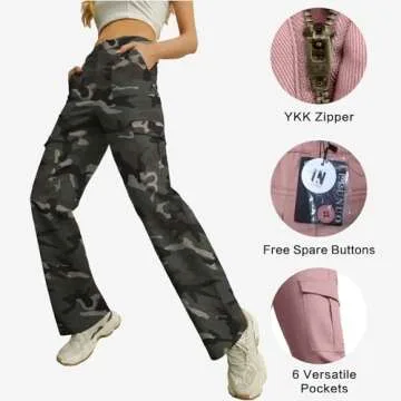 Women's Plus Size Cargo Camo Pants High Waist Slim Fit Camouflage Jogger Pants Sweatpants with Pockets