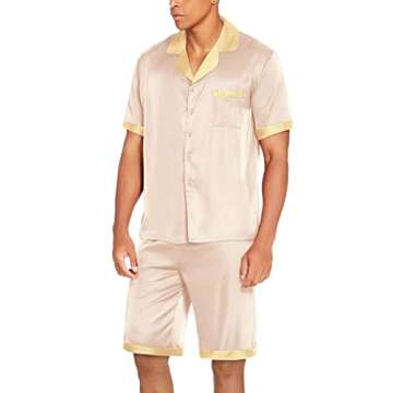 Ekouaer Men Satin Silk Pajamas Set with Pockets Sleepwear Shorts Satin Summer Loungewear 2 Piece But...