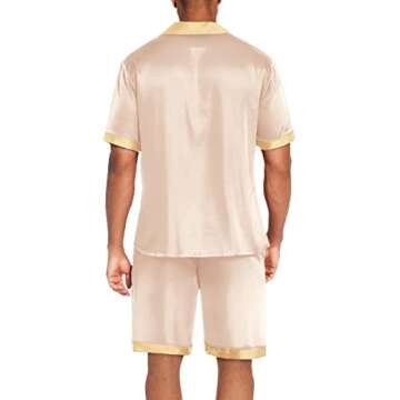 Ekouaer Men Satin Silk Pajamas Set with Pockets Sleepwear Shorts Satin Summer Loungewear 2 Piece Button Down Set S-XXL Champagne