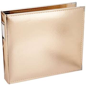 We R Memory Keepers 12x12 Gold Faux Leather Photo Album, Three Ring Binder, Protective Page Protectors, 5 Inserts, Scrapbooking Supplies