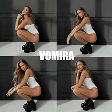 VOMIRA Platform High Heels Chunky Block Heel Slide Zipper Solid Black Ankle Boots Pu Patent Leather Winter Boots for Women