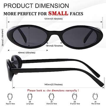 VIA LEECA Retro 90s Oval Sunglasses Women Trendy Small Fashion Tinted Narrow Sun Glasses UV400 Prote...