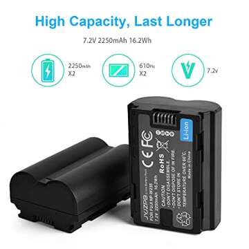 JYJZPB NP-W235 Battery and charger set for Fujifilm XT4, X-T5, 2-Pack Batteries, for Fujifilm X-T4, VG-XT4 Vertical Battery Grip, XT5, X-S20, GFX50S II, GFX100S, X-H2, X-H2S Battery 2250mAh