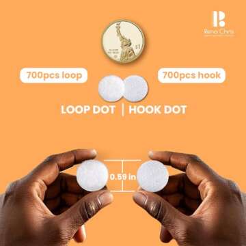 Self Adhesive Dots, Strong Adhesive 1400pcs(700 Pairs) 0.59" Diameter Sticky Back Nylon Dots, Hook &...