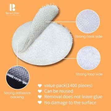 Self Adhesive Dots, Strong Adhesive 1400pcs(700 Pairs) 0.59" Diameter Sticky Back Nylon Dots, Hook & Loop Dots with Waterproof Sticky Glue Tapes, Suitable for Classroom, Office, Home