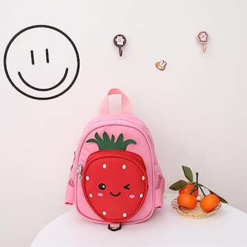 Toddler Backpack with Leash, Accmor 4 in 1 Kids Mini Backpacks with Anti Lost Wrist Link, Cute Child Harness Bag Rein for Outdoor, Strawberry Back Pack Rope Tether for Baby Girls Aged 1-3 Years (Pink)