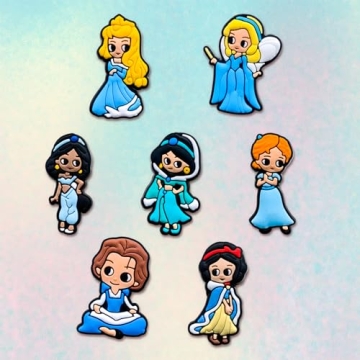 Tashrasia 22Pcs Princess Shoe Charms for Clogs Sandals Bracelet Wristband Slippers Water Shoes, Cartoon Princess Shoe Decoration Charms