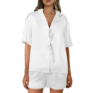 Silk Satin Tie Front Pajamas Set for Women in Elegant Styles