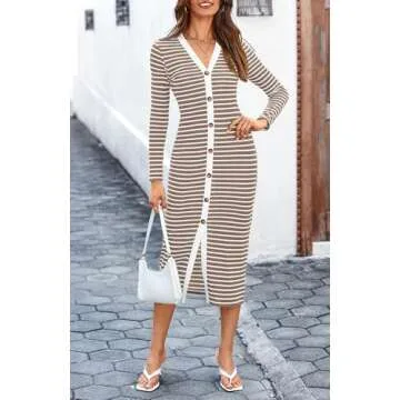 BTFBM Women Long Sleeve Ribbed Knit Midi Dress 2024
