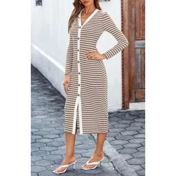 BTFBM Women Long Sleeve Ribbed Knit Midi Dress 2024