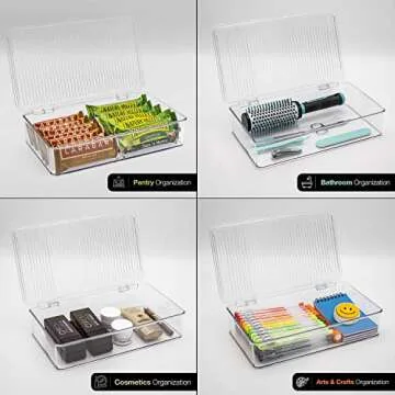 Sorbus Fridge Organizer & Pantry Storage with Lids- Clear Plastic Freezer Organizer Bins- MultiPurpose & Versatile Stackable Cabinet Organizers- Cosmetics,Office Supplies,Food Snack Organizers- 2 Pack