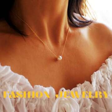 Yalice Tiny Pearl Choker Necklace Chain Short Pendant Necklaces Floating Wedding Bridesmaid Jewelry for Women (Gold)