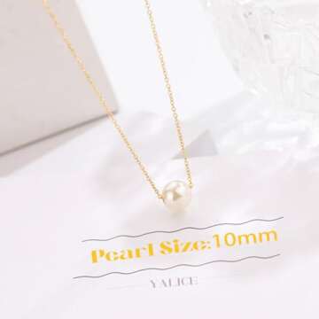 Yalice Tiny Pearl Choker Necklace Chain Short Pendant Necklaces Floating Wedding Bridesmaid Jewelry for Women (Gold)