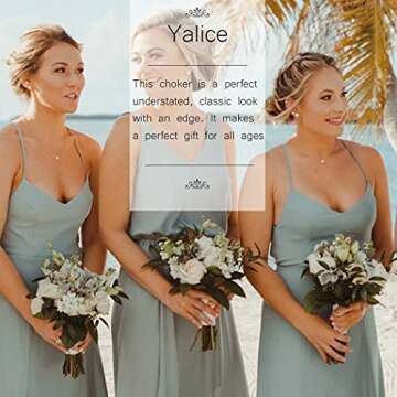 Yalice Tiny Pearl Choker Necklace Chain Short Pendant Necklaces Floating Wedding Bridesmaid Jewelry for Women (Gold)