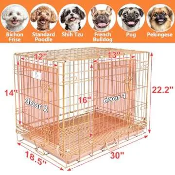 HOMEY PET Copper Gold Dog Crate 30 Inch, Portable Folding Metal Wire Dog Kennel Pet Dog Cage with Re...