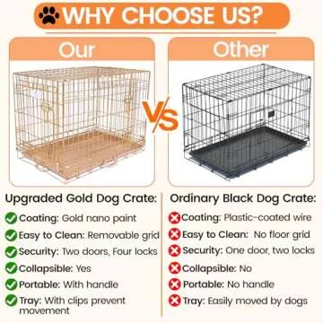 HOMEY PET Copper Gold Dog Crate 30 Inch, Portable Folding Metal Wire Dog Kennel Pet Dog Cage with Removable Floor Grid, Pull Out Pan, Double Doors, Handle for Medium-Small Breed Dogs Indoor Travel