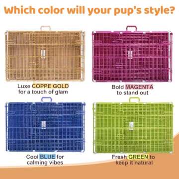 HOMEY PET Copper Gold Dog Crate 30 Inch, Portable Folding Metal Wire Dog Kennel Pet Dog Cage with Removable Floor Grid, Pull Out Pan, Double Doors, Handle for Medium-Small Breed Dogs Indoor Travel
