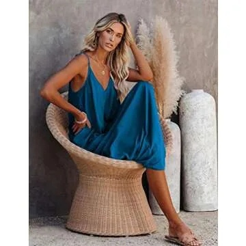 Maxi Bohemian Dresses for Women Summer Casual Spaghetti Strap Long Dress (M, Acid Blue)