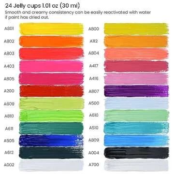 ARTEZA Gouache Paint, Set of 24, Jelly Gouache Paints, 30 ml/1 oz Tubs, Gouache Set for Canvas, Pape...