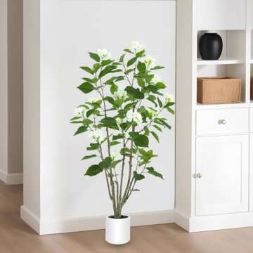 5FT Artificial Hydrangea Tree with White Flowers & Decorative Planter – Faux Plant for Indoor & Ou...