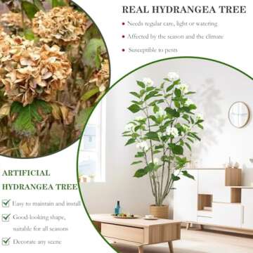 5FT Artificial Hydrangea Tree with White Flowers & Decorative Planter – Faux Plant for Indoor & Outdoor, Office & Home Décor