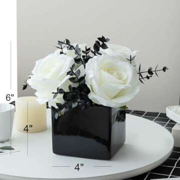 LADADA Artificial Flowers with Small Ceramic Vases, Roses in Vases Plastic Artificial Flowers and Plants,Used for Home Office Wedding Decoration, Table Decoration(White)