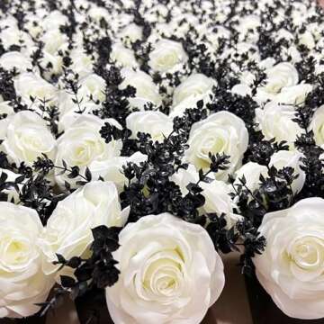 LADADA Artificial Flowers with Small Ceramic Vases, Roses in Vases Plastic Artificial Flowers and Plants,Used for Home Office Wedding Decoration, Table Decoration(White)