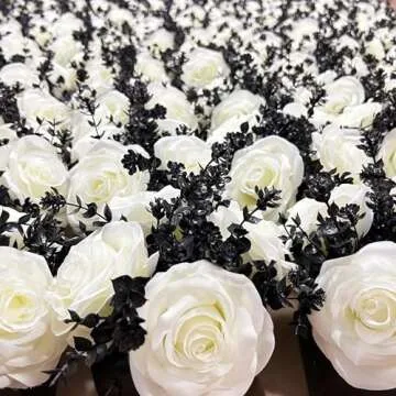 LADADA Artificial Flowers with Small Ceramic Vases, Roses in Vases Plastic Artificial Flowers and Plants,Used for Home Office Wedding Decoration, Table Decoration(White)