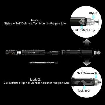 The Most Loaded 7-in-1 Tactical Pen: Solves Others Weaknesses, Self Defense Tip + Flashlight + Ballpoint + Stylus + Bottle Opener + Screw Driver + Hexagonal Wrench, 5 Inks + 9 Batteries + Gift Box