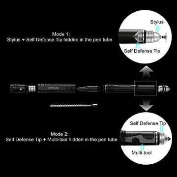 The Most Loaded 7-in-1 Tactical Pen: Solves Others Weaknesses, Self Defense Tip + Flashlight + Ballpoint + Stylus + Bottle Opener + Screw Driver + Hexagonal Wrench, 5 Inks + 9 Batteries + Gift Box