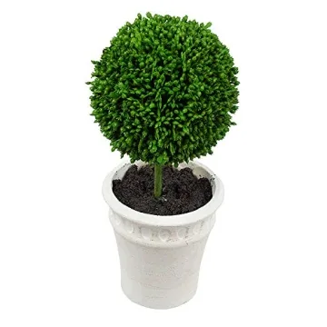 A&B Home 9" Artificial Plants Artificial Boxwood Topiary Tree Artificial Ball Shaped Tree w/White Pulp Pot for Home Décor Indoor Faux Tabletop Plant Set of 2