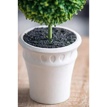 A&B Home 9" Artificial Plants Artificial Boxwood Topiary Tree Artificial Ball Shaped Tree w/White Pulp Pot for Home Décor Indoor Faux Tabletop Plant Set of 2