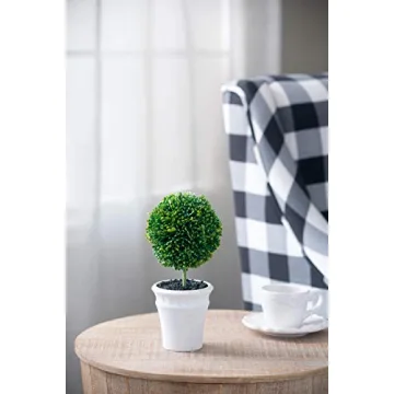 A&B Home 9" Artificial Plants Artificial Boxwood Topiary Tree Artificial Ball Shaped Tree w/White Pulp Pot for Home Décor Indoor Faux Tabletop Plant Set of 2