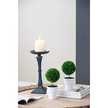 A&B Home 9" Artificial Plants Artificial Boxwood Topiary Tree Artificial Ball Shaped Tree w/White Pulp Pot for Home Décor Indoor Faux Tabletop Plant Set of 2